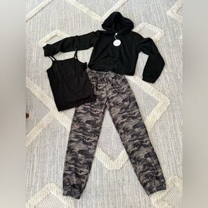 Arshiner Girls 3 Piece Crop Sweatshirt Hoodie Adjustable Cami Top and Sweatpants